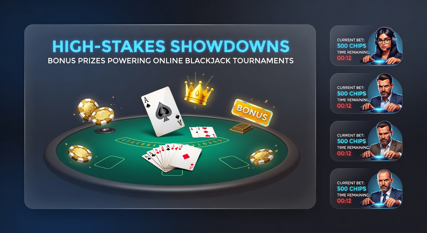 Close-up of a player's screen during a heated online blackjack tournament round, chips stacking high amid bonus prize notifications