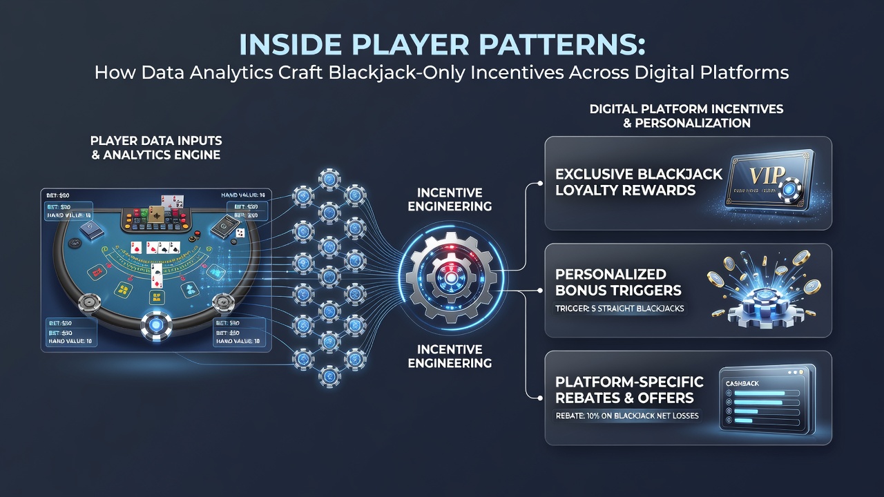Illustration of segmented player groups and customized blackjack incentive flows generated by analytics engines