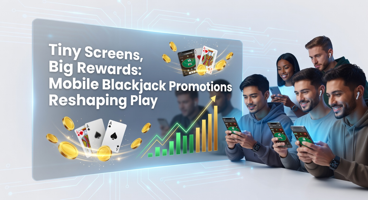 A smartphone displaying a vibrant mobile blackjack game interface with promotional banners highlighting bonus offers and rewards
