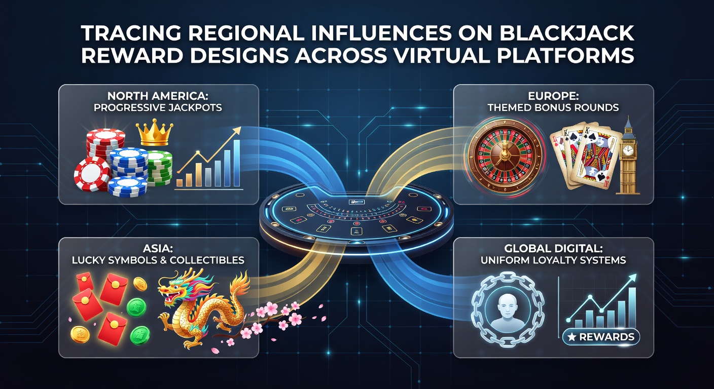 Virtual blackjack table with regional design elements overlaid on a world map