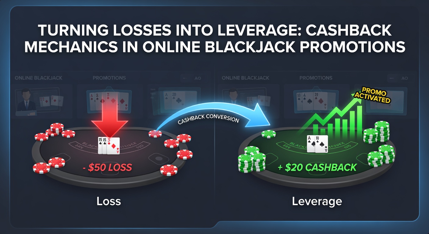 Digital illustration of a blackjack table with cashback coins bouncing back from losses, symbolizing recovery in online promotions